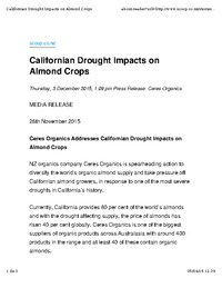 Ceres Organics Addresses Californian Drought Impacts on Almond Crops